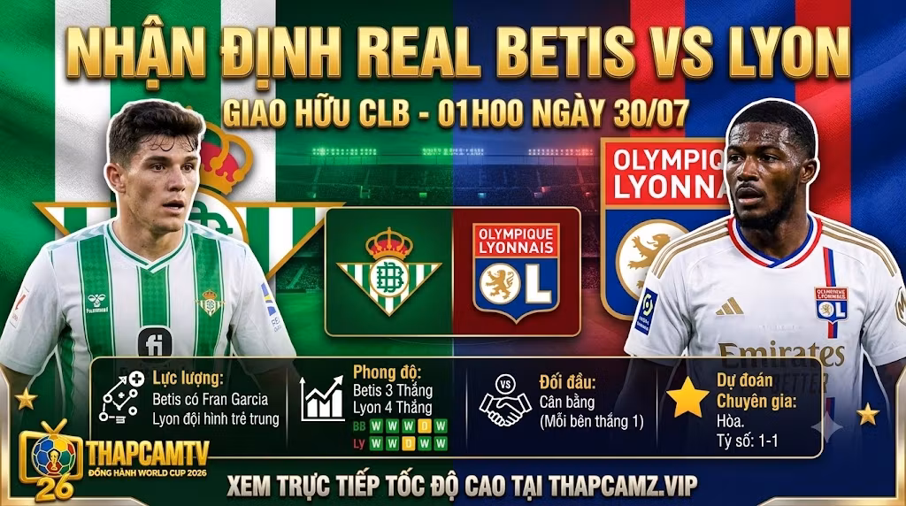Nhận Định Real Betis vs Lyon (01h00, 30/7/2026): Duyên Nợ Xứ Andalusia Và Bài Toán Thử Nghiệm